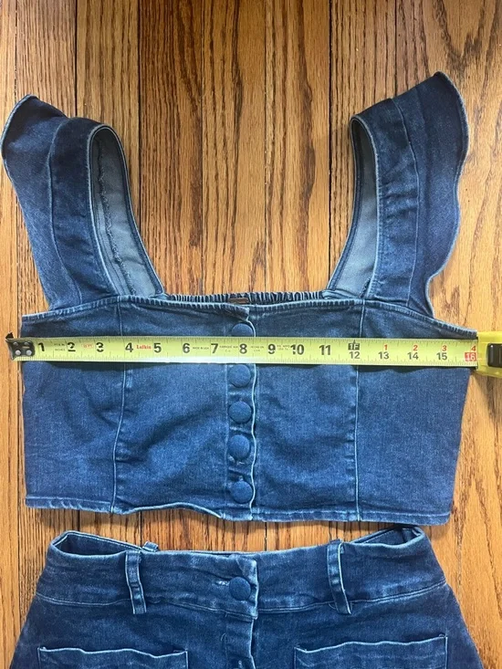 Free People Denim Skirt & Top Set Indigo Womens Size S Buttons Ruffles Festival - Picture 7 of 9